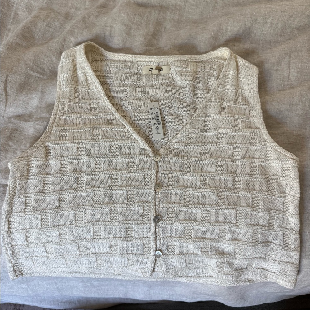 Madewell Cream Ribbed Buttoned Tank Top
